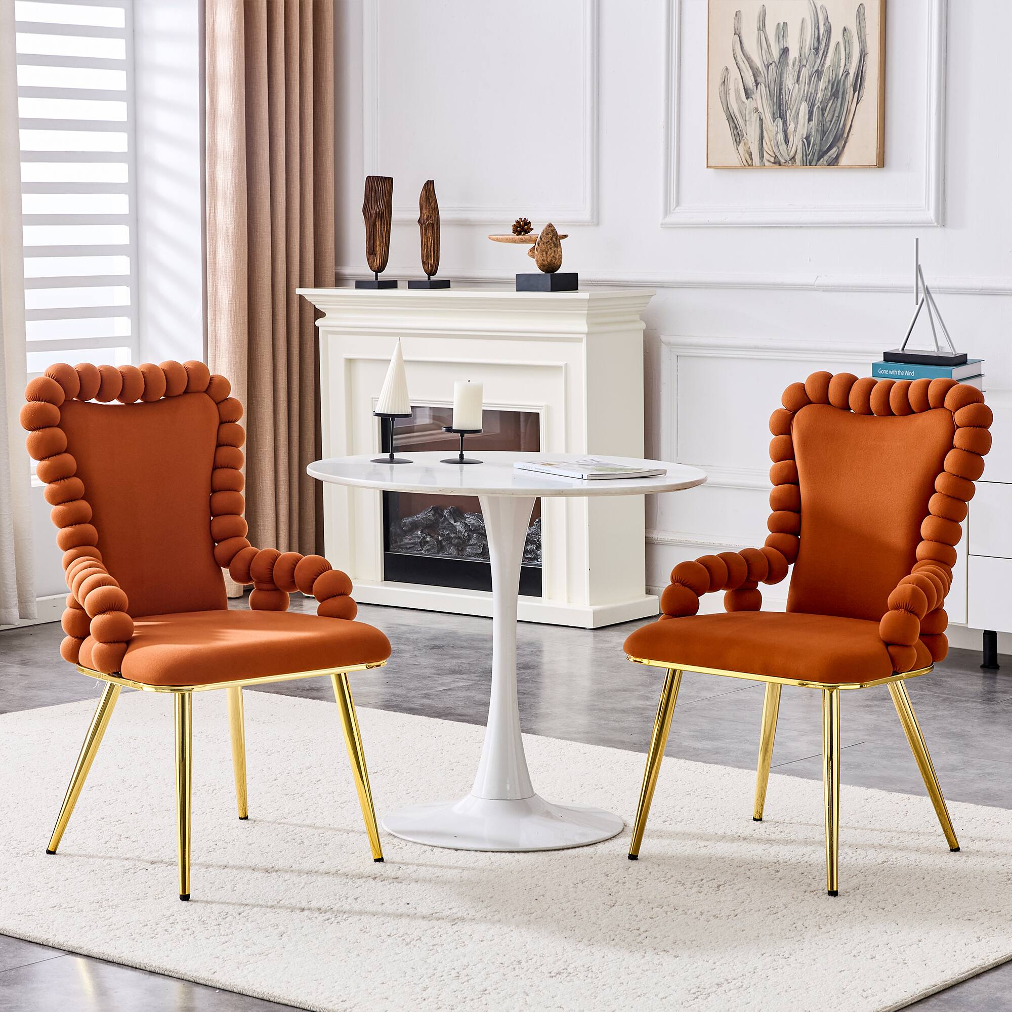Angle. Loheer - Loheer Dining Chairs Set of 2 Brown Velvet Bubble Arm Chairs for Dining Room Kitchen, Gold Legs, 1.83 ft - Brown,Gold.