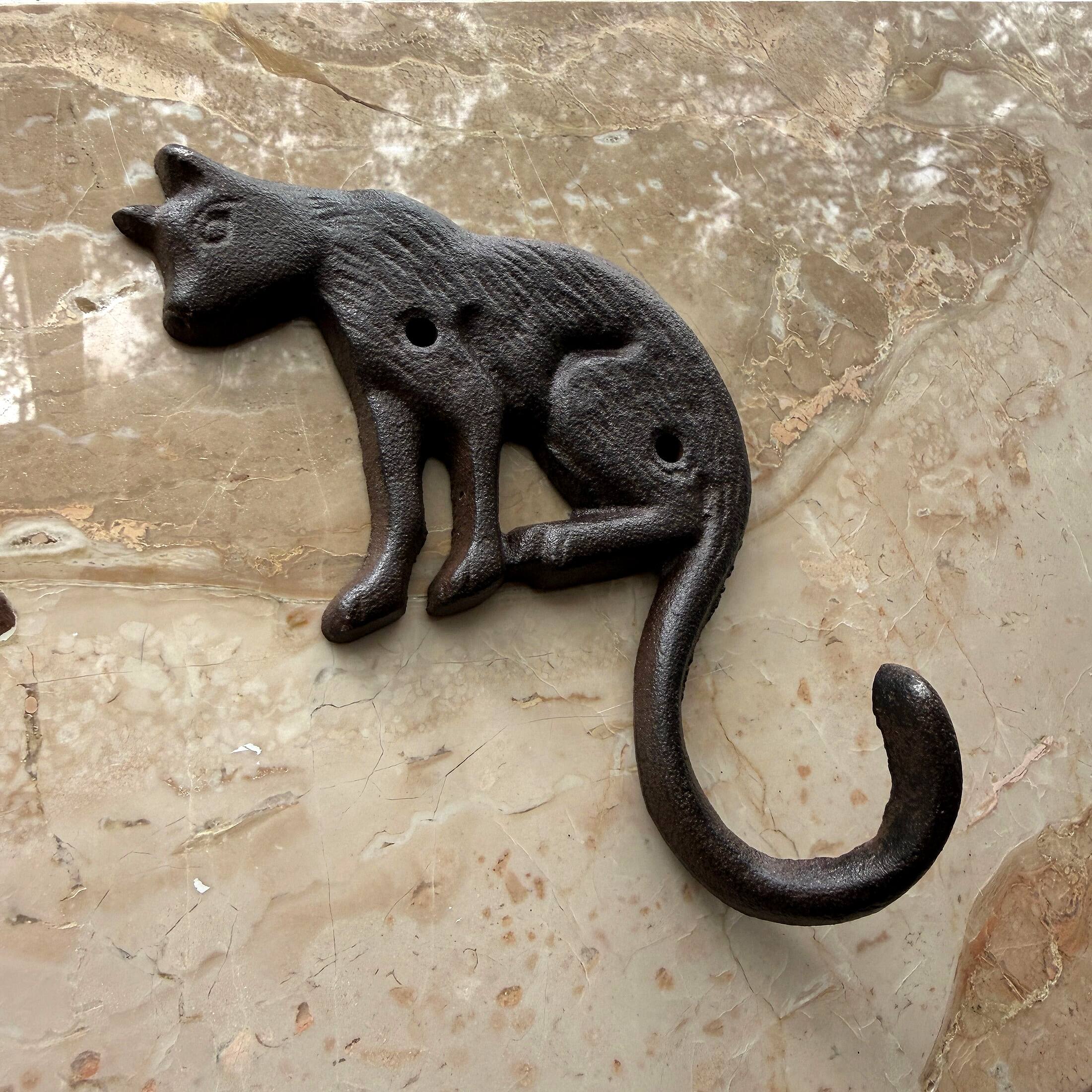 Alt View 5. Things2Die4 - Set of 3 Cast Iron Cat Wall Hooks Aged Brown Rustic 6.5 in Decorative - Brown.