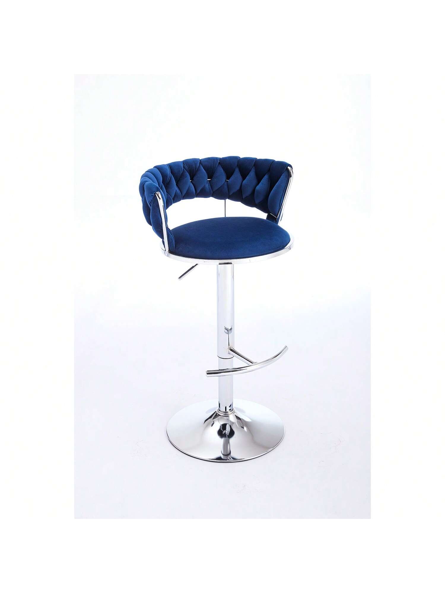 Alt View 3. Trinkets Crazed - Velvet Bar Stools Set Of 2, Modern Swivel Barstools With Woven Backrest, Adjustable Counter Stools - Blue.
