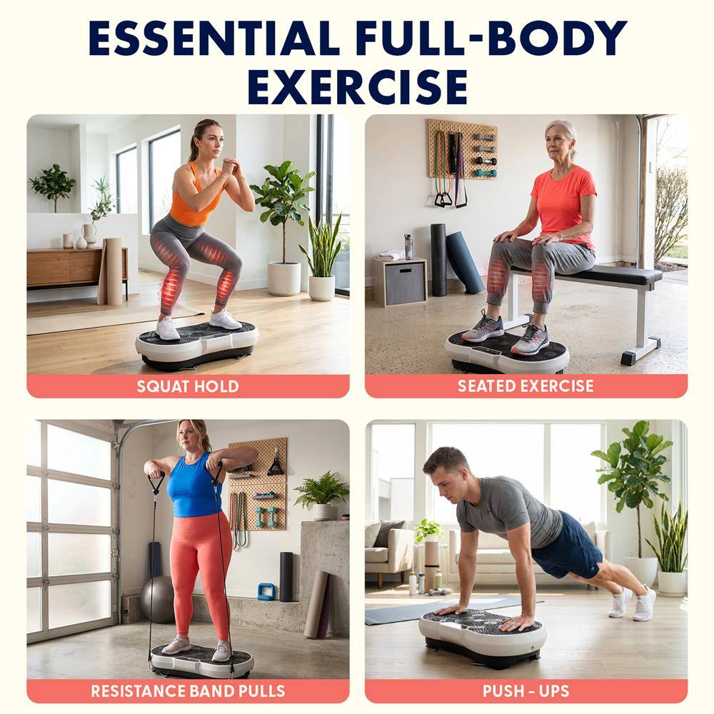 ESSENTIAL FULL-BODY EXERCISE

- SQUAT HOLD
- SEATED EXERCISE
- RESISTANCE BAND PULLS
- PUSH-UPS