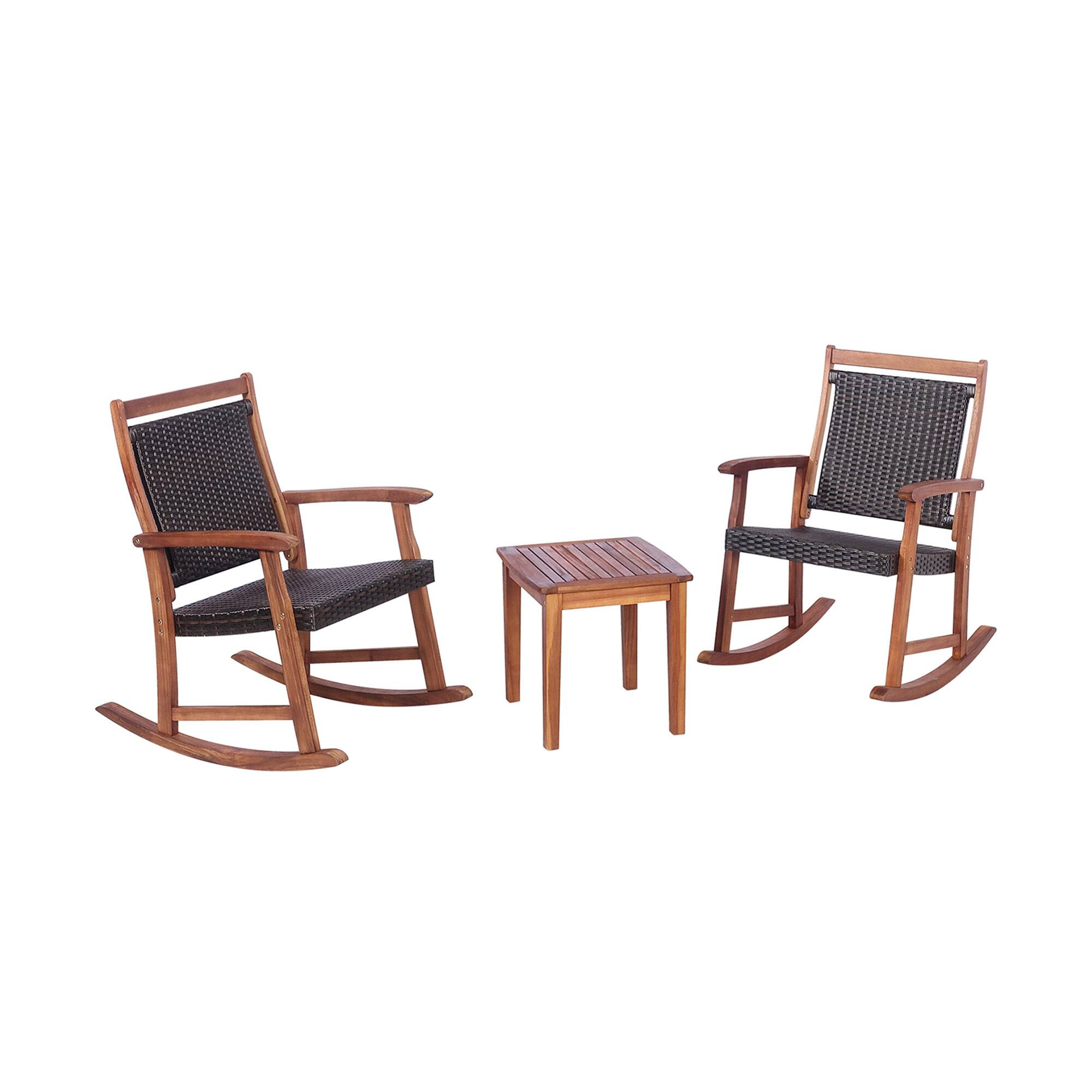 Alt View 9. Gymax - Gymax 3PCS Patio Rocking Chair & Table Set Outdoor Conversation Bistro Set - Reddish Brown.