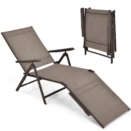 Front. Costway - Costway Patio Folding Chaise Lounge Chair Outdoor Portable Reclining Lounger Beach - Brown.