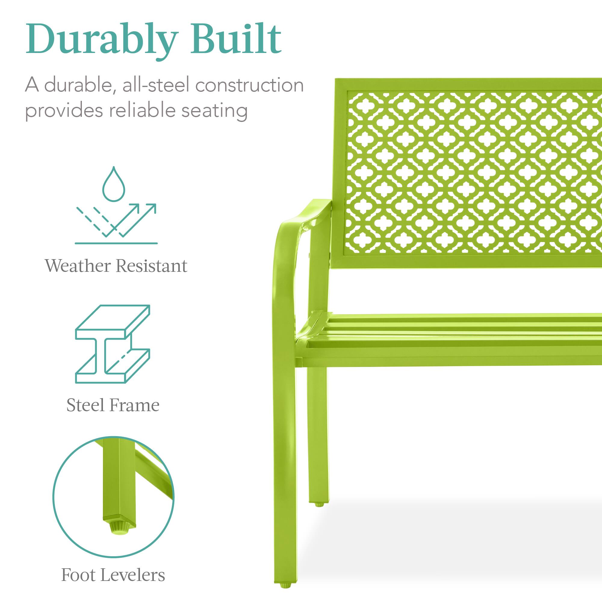 Durable Built  
A durable, all-steel construction provides reliable seating  

Weather Resistant  
Steel Frame  
Foot Levelers