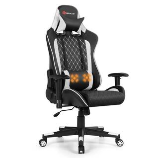 Costway - Massage Gaming Chair with Headrest - White and Black