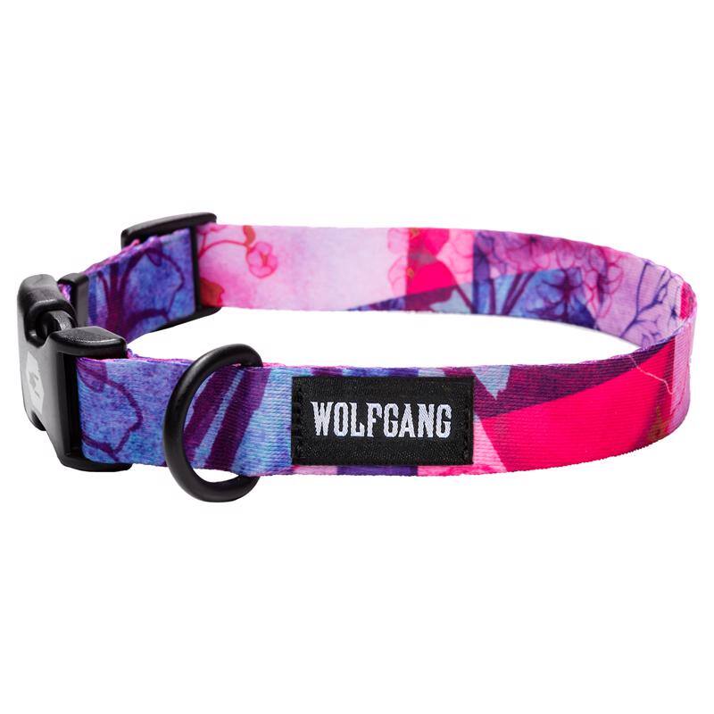 Angle. WOLFGANG PET - Wolfgang Pink DayDream Polyester Dog Adjustable Collar Large - Pink.