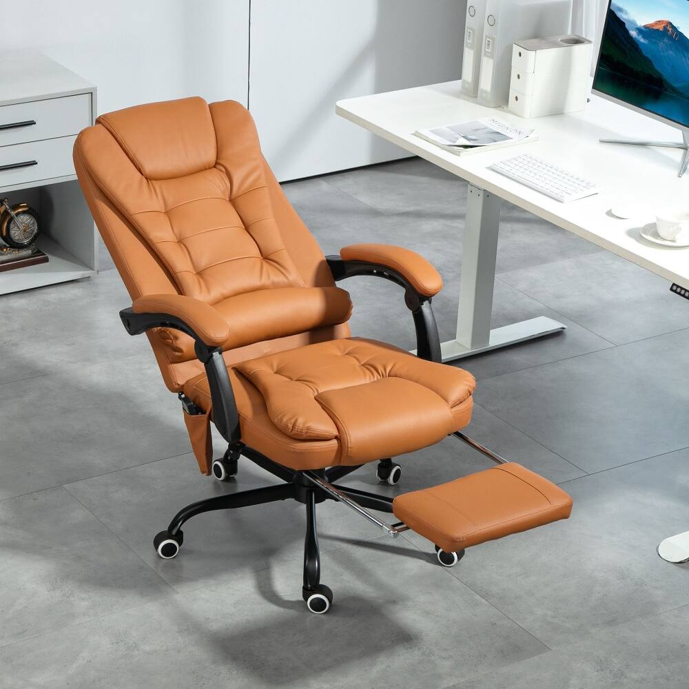 Angle. Loheer - Loheer Massage Office Chair High Back Reclining Computer Chair with Footrest Light Brown - Light Brown.