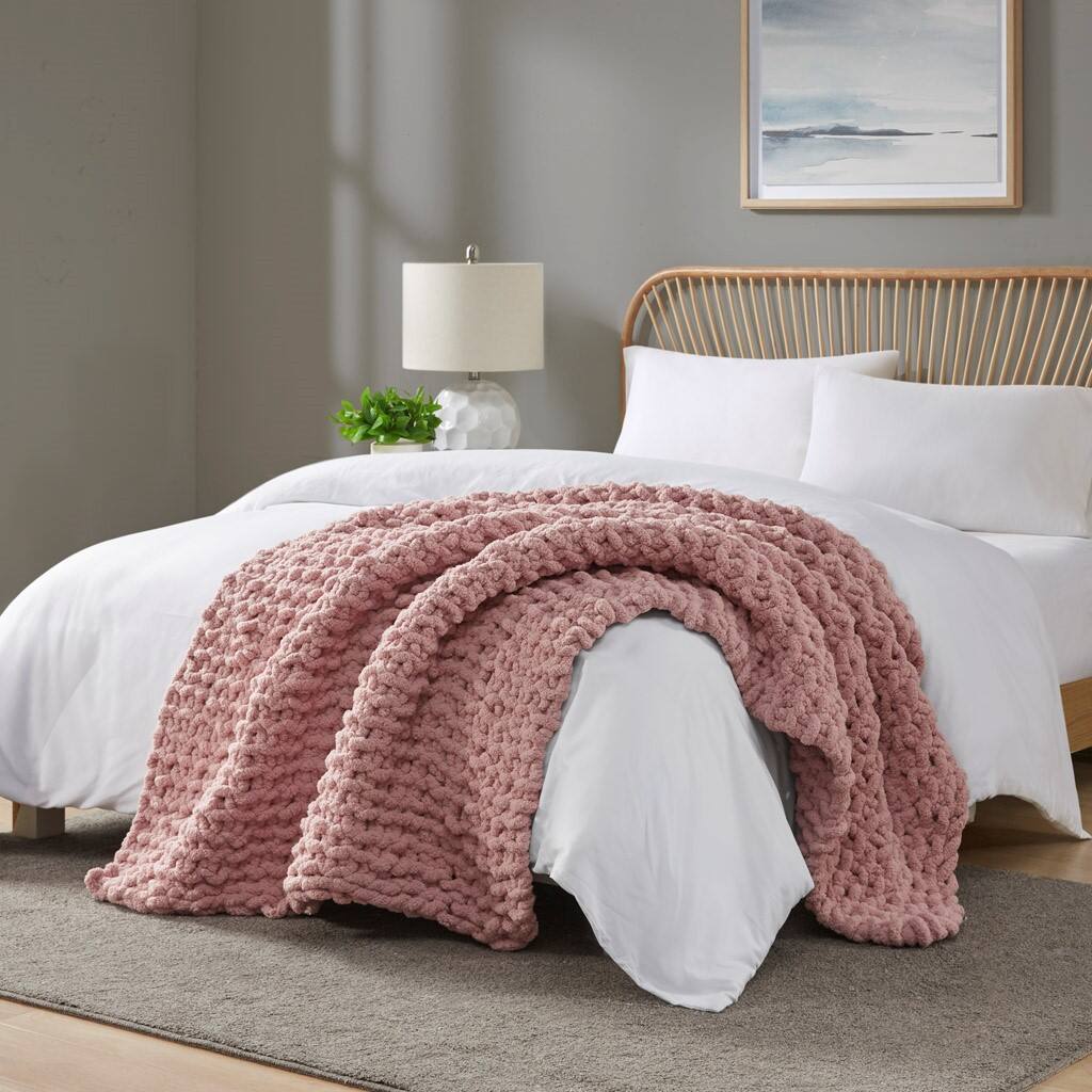 Alt View 2. Gracie Mills - Gracie Mills Dana Handmade Chenille Chunky Knit Throw Blanket - Blush.