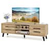 Gymax - TV Stand w/Sliding Doors Storage Shelves Cable Hole Support Legs for 65'' TVs - Natural