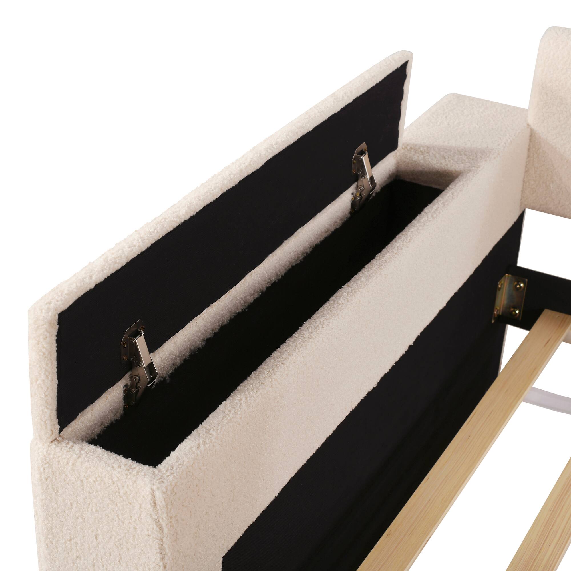 Alt View 10. Tiramisubest - Twin Size Upholstered Daybed with Storage Armrests, Trundle and Latest Integrated Bluetooth Audio System, Teddy Fleece - Beige.