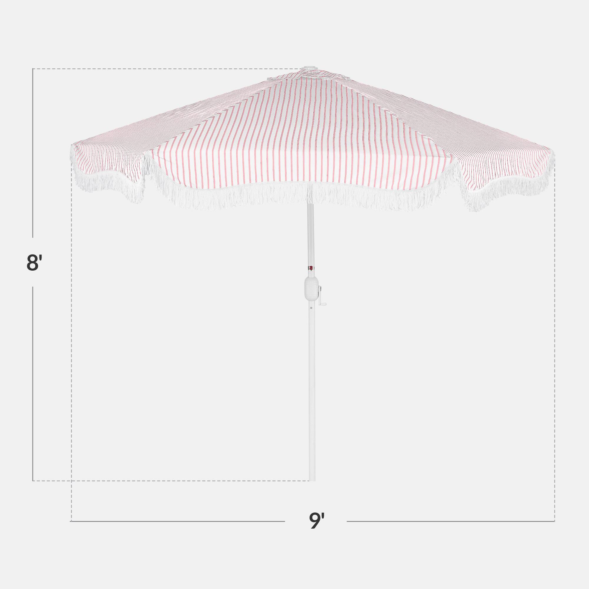 Alt View 1. Best Choice Products - Best Choice Products 9ft Fringe Market Umbrella  Boho Patio Sunshade w/ Tilt, UPF50+ - Pink Pinstripe - Pink Pinstripe.