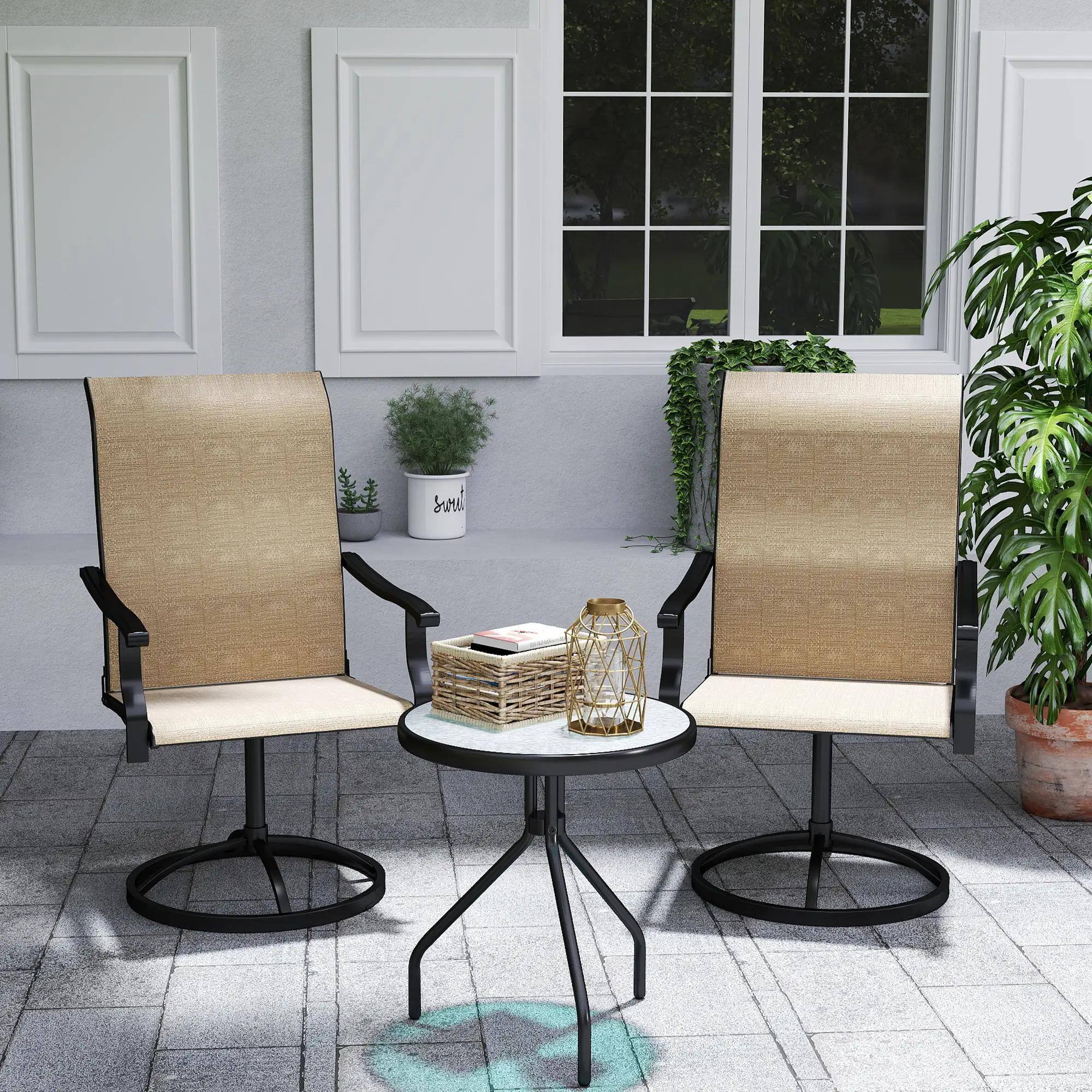 Angle. Resenkos - Resenkos Swivel Patio Chairs Set of 2, Weatherproof Mesh High-Back Dining Seats, Outdoor, Garden, Yard, Durable,Brown - Brown.