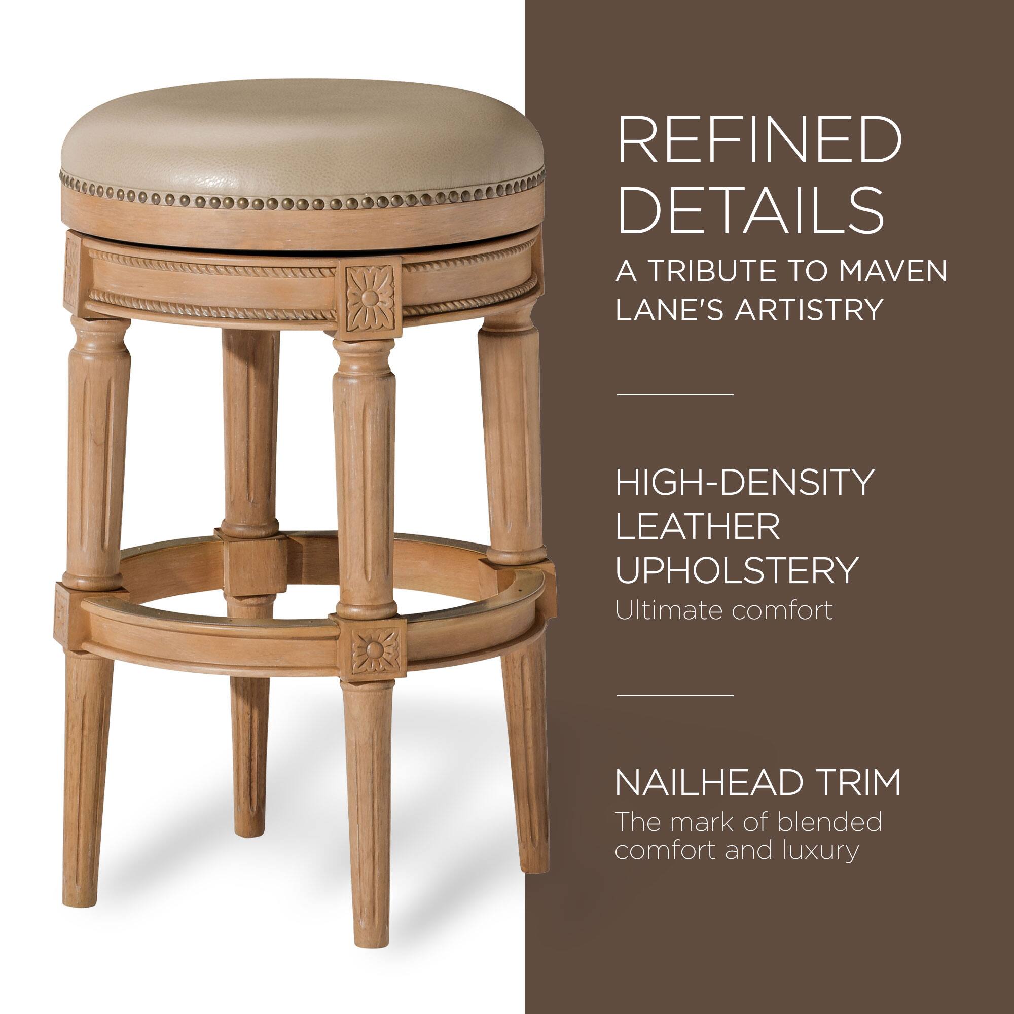 REFINED DETAILS  
A TRIBUTE TO MAVEN LANE'S ARTISTRY  

HIGH-DENSITY LEATHER UPHOLSTERY  
Ultimate comfort  

NAILHEAD TRIM  
The mark of blended comfort and luxury