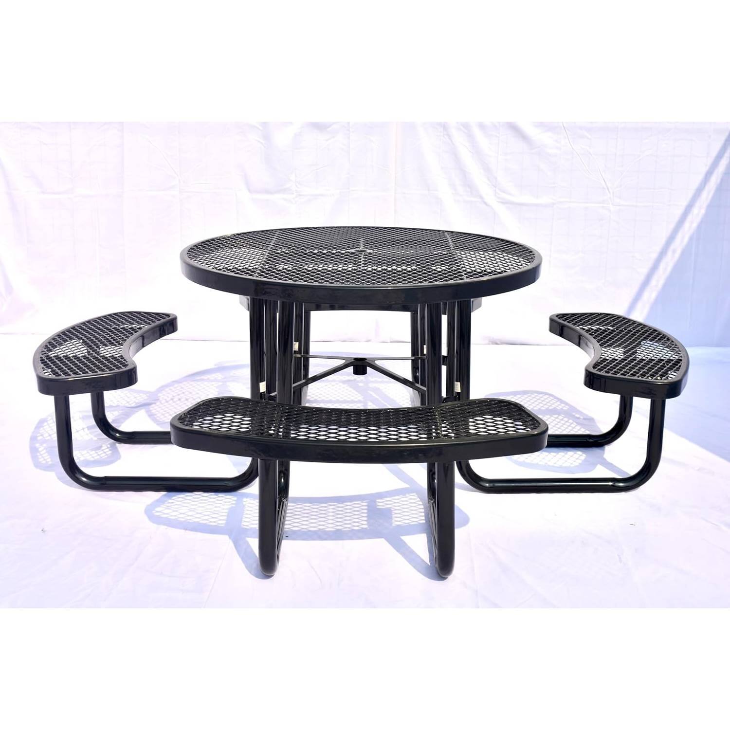 Front. Hivvago - Heavy Duty Steel Metal Round Picnic Table w/ 4 Benches Outdoor Patio Dining Set - Black.