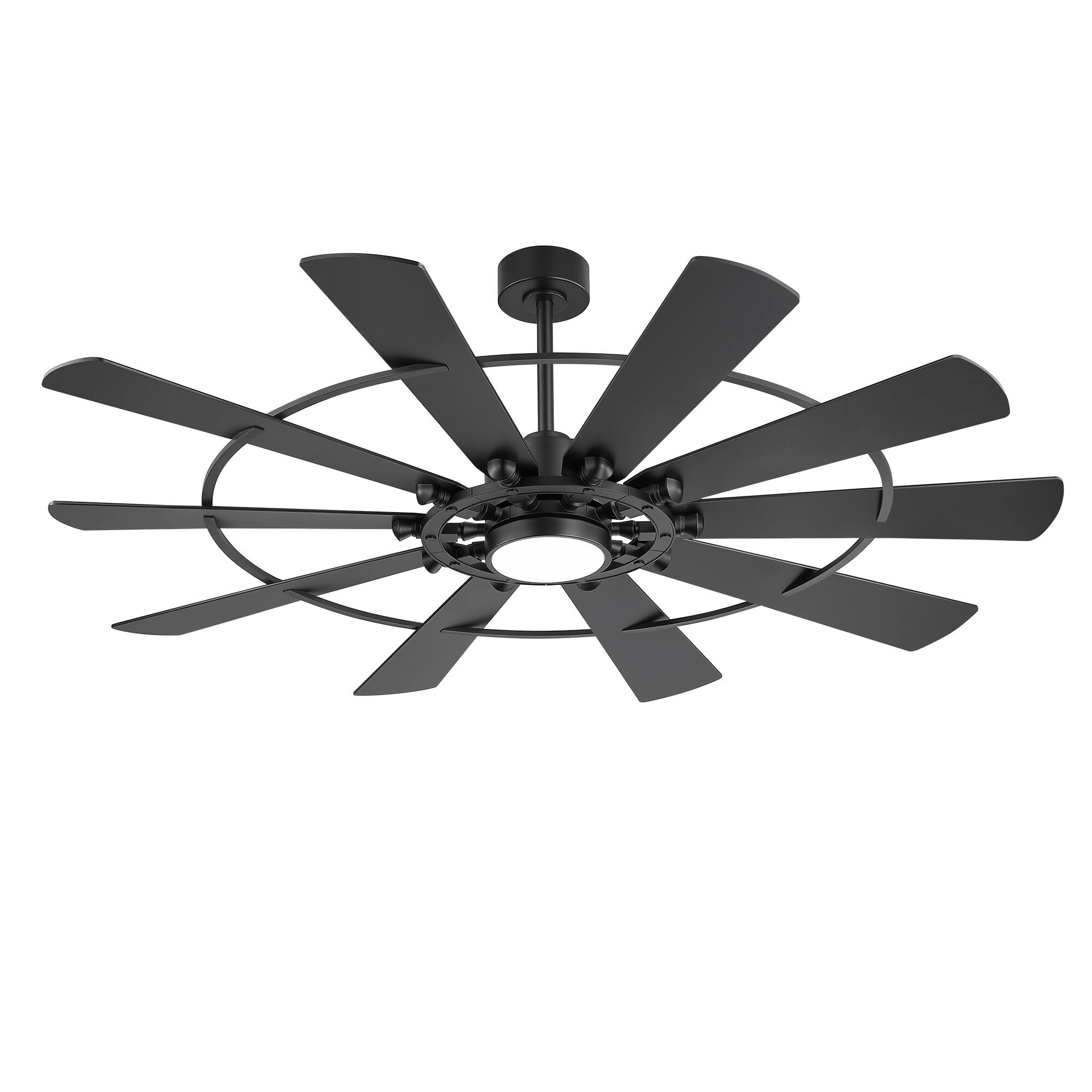 Alt View 8. Breezary - 62-Inch LED Ceiling Fan with Remote, 10 Blades, 3-Color Dimmable Light, Acrylic Shade, Dual Downrods - Black.