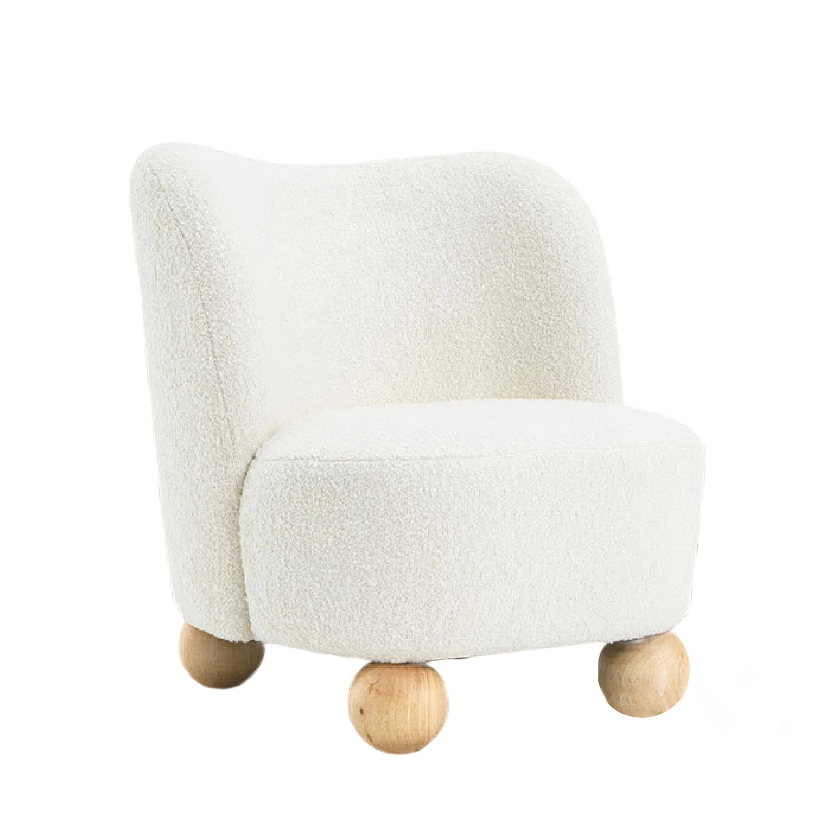 Manhattan Lane Dave Armless Accent Chair with Wooden Ball Feet, Boucle ...