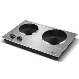 Cusimax - 1800W Countertop Cast Iron 7.4 6.1 In. 2 Burner With Temper Controls Portable Home Use Easy Clean Cooktops - Silver