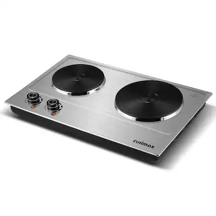 Front. Cusimax - 1800W Countertop Cast Iron 7.4 6.1 In. 2 Burner With Temper Controls Portable Home Use Easy Clean Cooktops - Silver.