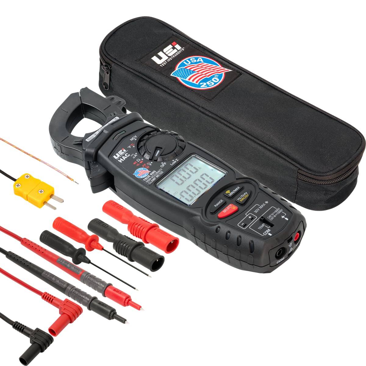 IEN TEST INSTRUMENTS SNI USA 250th

NCV UEI A LowZ OFF CLAMPMETER RMS METER 000 TRUE CLAMP 0000 RANGE SELECT MIN/MAX Hz/Duty 30V MAX CAT IV 600V ! ED TEMP COM

@ CAR