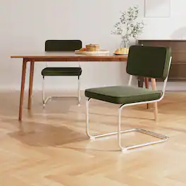 KERDOM - Mid Century Modern Dining Chairs Set of 2, Velvet Fabric Vintage Kitchen Side Chairs 2pc Cantilever Armless Accent Chair - Green