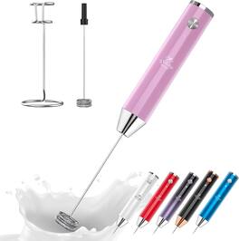 Zulay Kitchen - Lux Rechargeable Milk Frother Handheld - Powerful 2-Speed Motor, Fully Waterproof, 2000mAh Battery - Pink