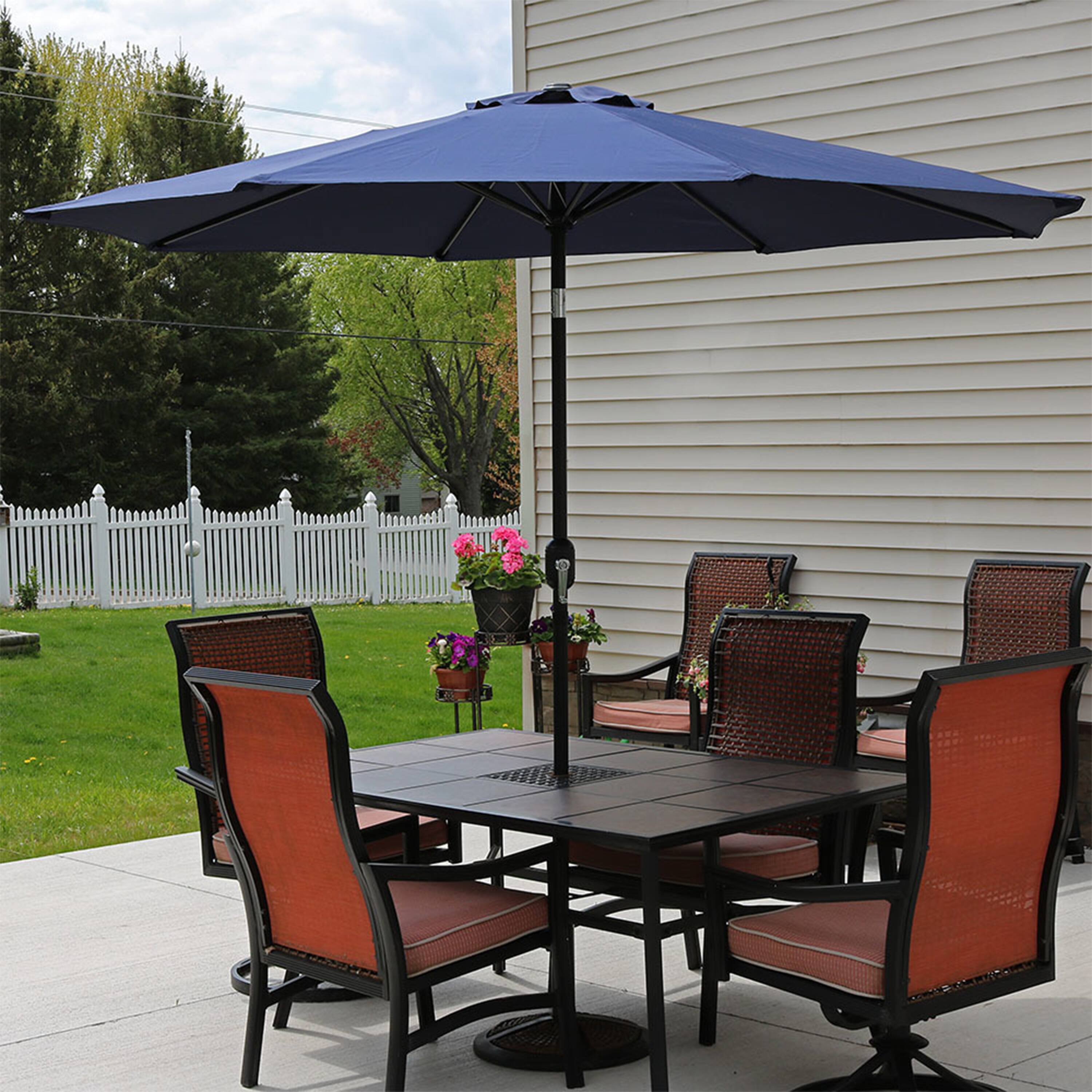 Alt View 5. Sunnydaze - 9 ft Aluminum Patio Umbrella with Tilt and Crank - Navy Blue.