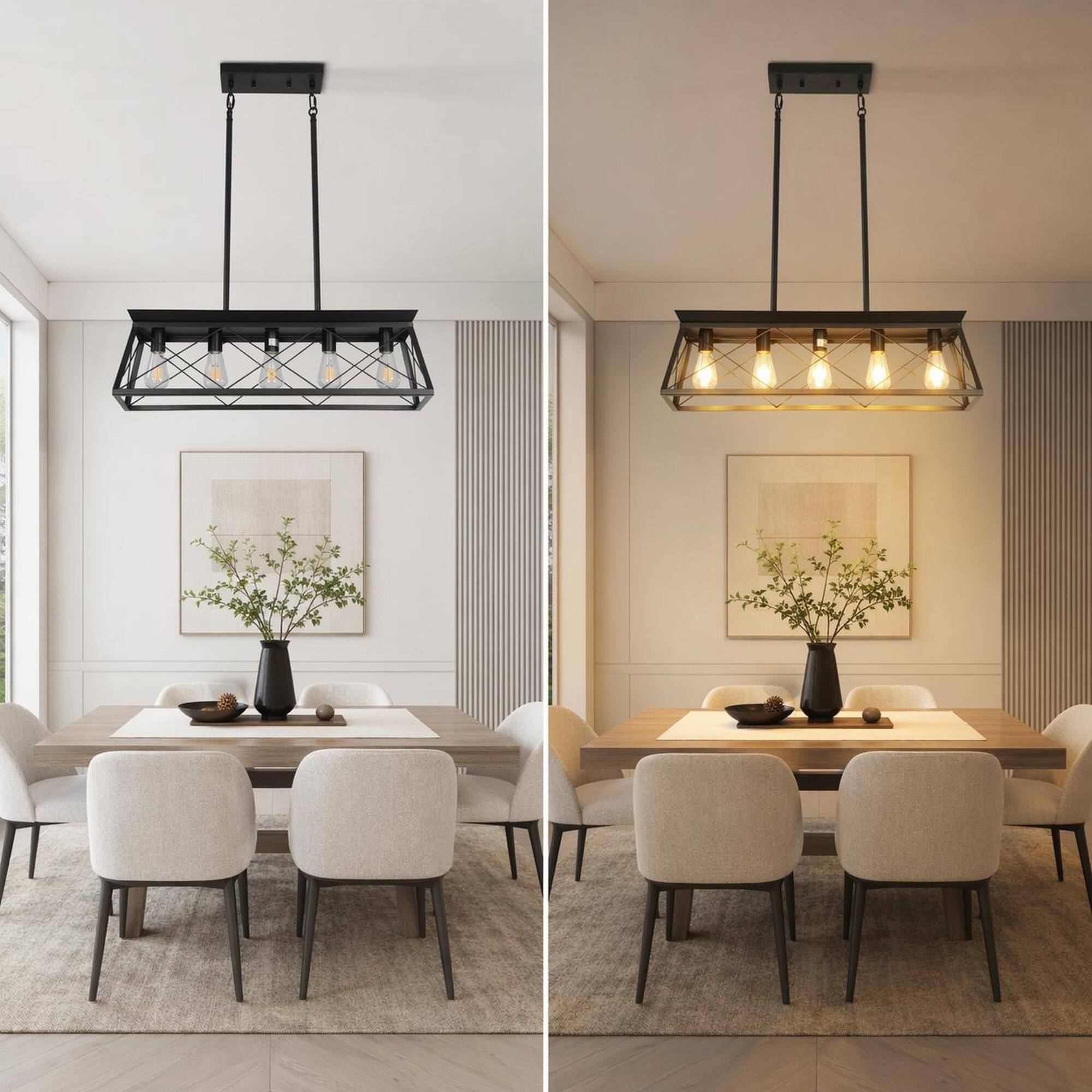 Alt View 1. RYHNUYNE - 32 in. Black Industrial 5-Light Pendant Chandelier, Kitchen Island Lighting for Dining Room - Black.