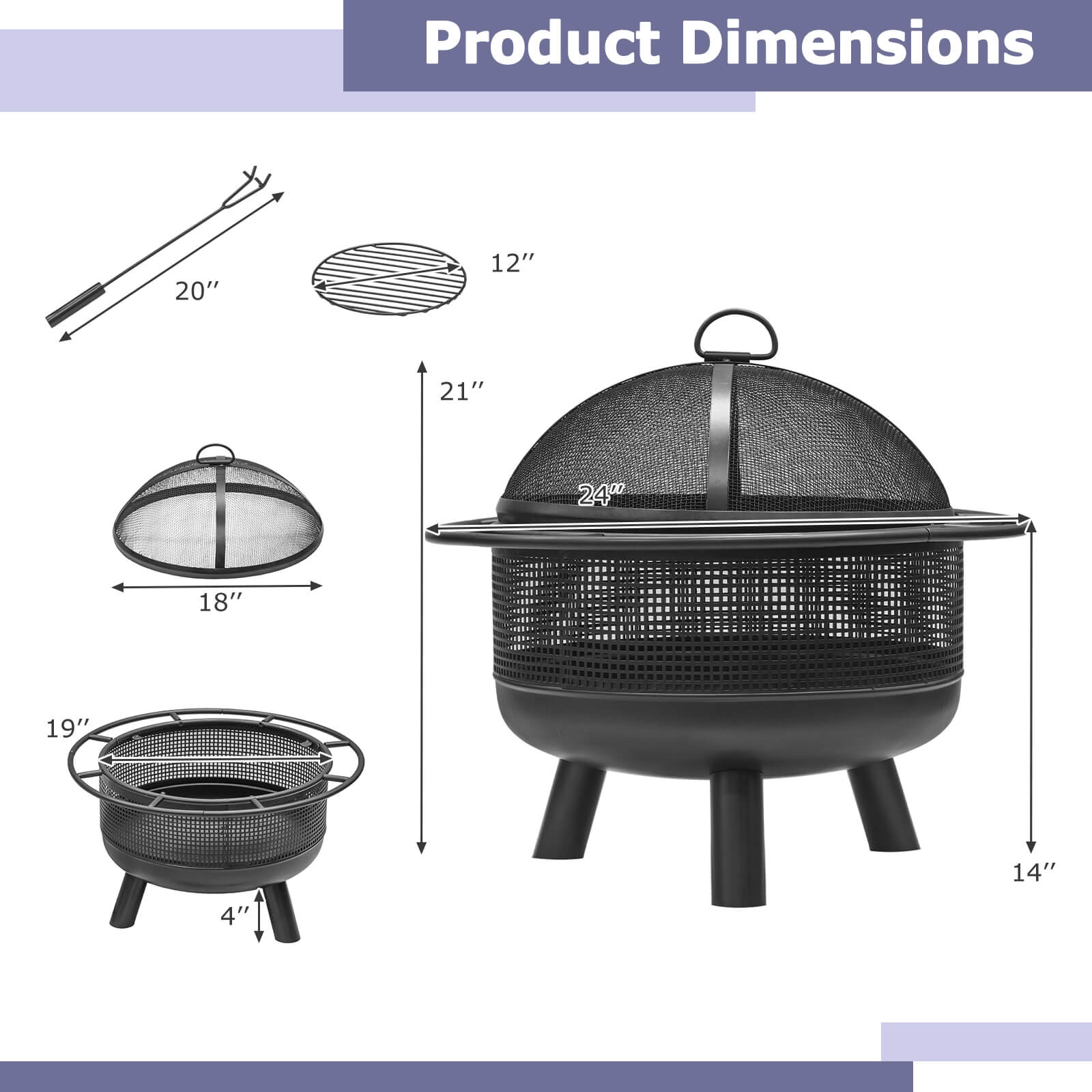 Product Dimensions: 20" x 12" x 21" x 24" x 18" x 19" x 4" x 14"
