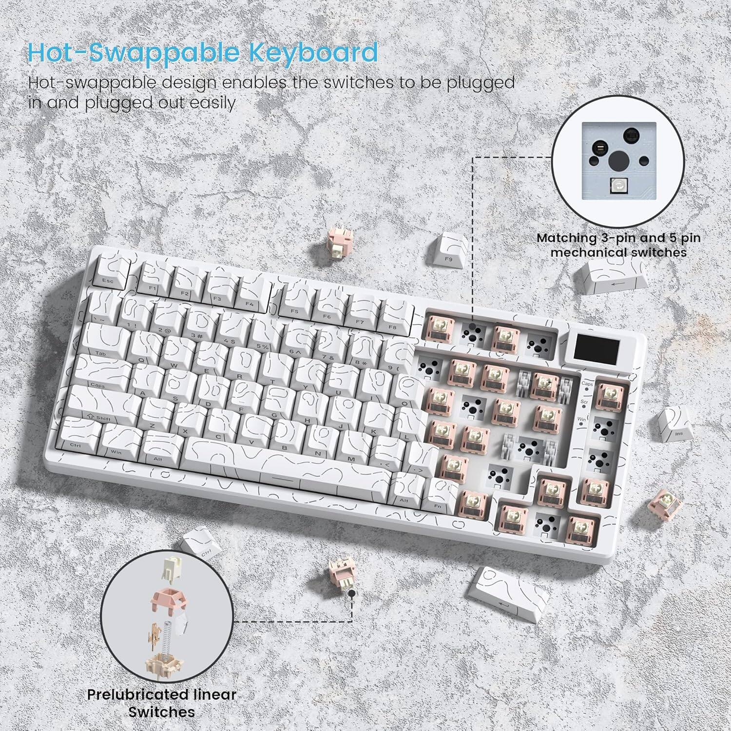 Hot-Swappable Keyboard

Hot-swappable design enables the switches to be plugged in and plugged out easily

Matching 3-pin and 5-pin mechanical switches

Prelubricated linear switches
