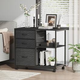 Winado - Mobile 3-Drawer Rolling Filing Under-Desk File Cabinet with Adjustable Storage 2 Shelves, 28" Tabletop Printer Stand - Black