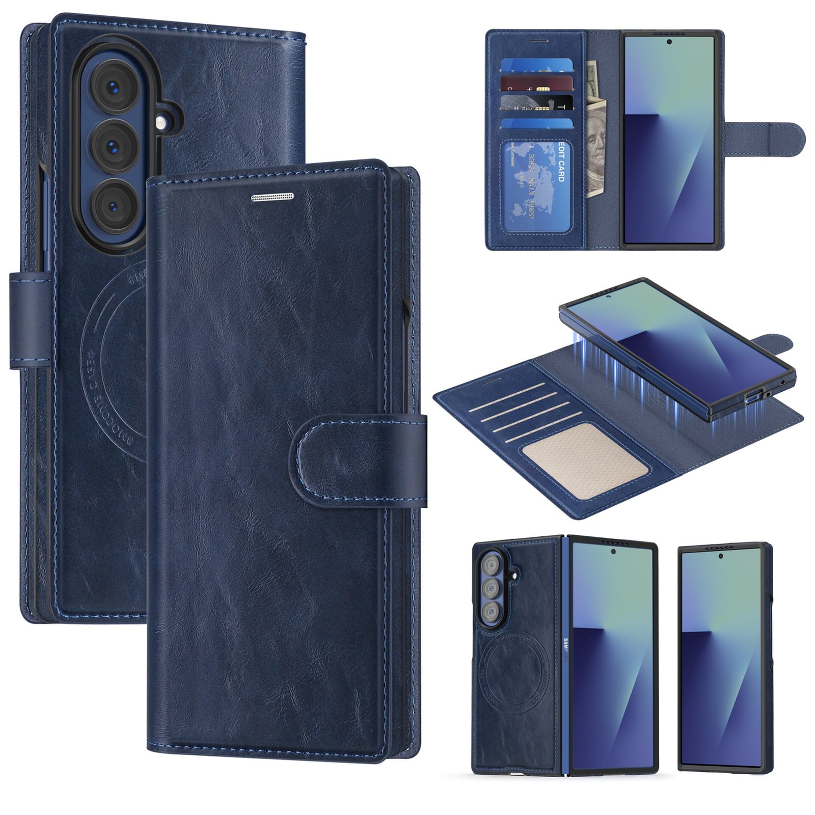 Dteck - for Samsung Galaxy Z Fold7 Detachable Magnetic Wallet Case,Shockproof RFID Faux Leather Flip Cover with Card Slots - Blue
