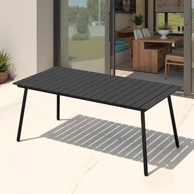 Alt View 5. Crestlive Products - Crestlive Products 72in Plastic Wood Top Aluminum Frame Rectangle Outdoor Dining Table with Umbrella Hole - Black.