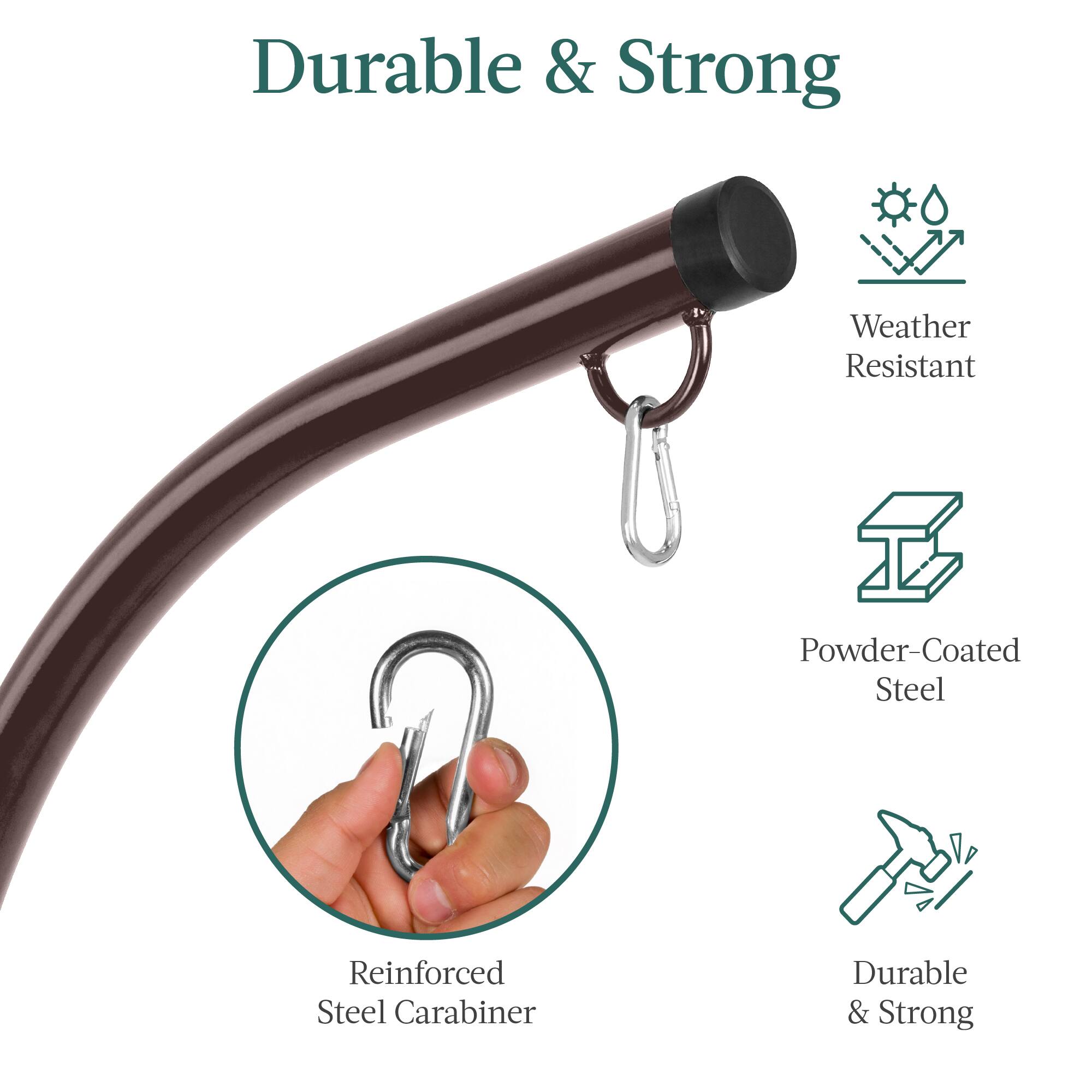 Durable & Strong

- Weather Resistant
- Powder-Coated Steel
- Reinforced Steel Carabiner
- Durable & Strong