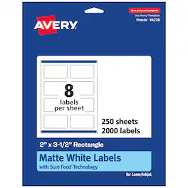 Avery - Matte Rectangle Labels, 2" x 3.5", 2,000 Labels - White