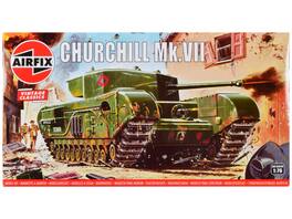 Level 2 Model Kit British Churchill Mk.VII Tank 1/76 Plastic Model Kit by Airfix - Green