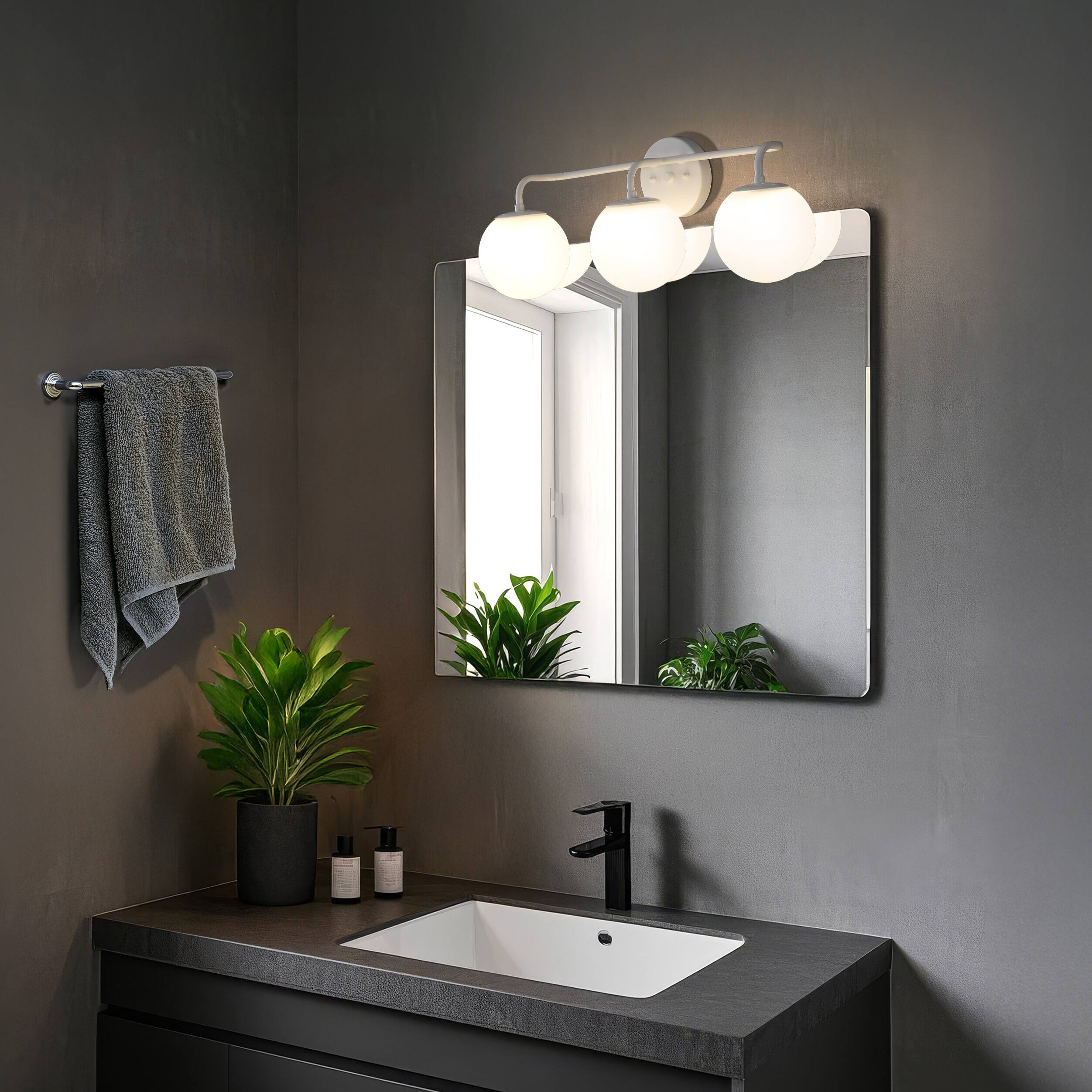 Alt View 7. Jonathan Y - Louis Parisian Globe 25" 3-Light Metal/Frosted Glass Modern Contemporary LED Vanity Light, White - White.