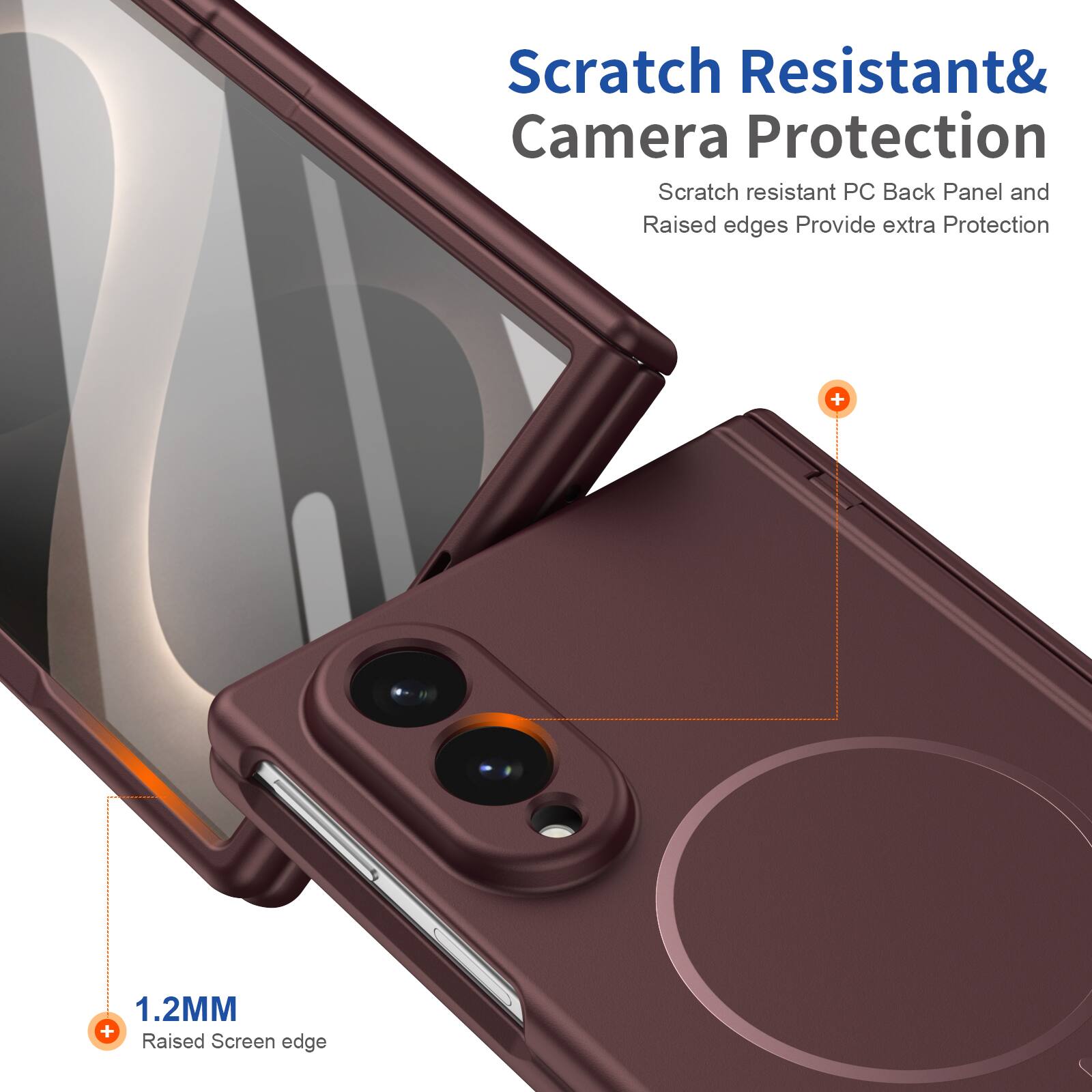 Scratch Resistant & Camera Protection  
Scratch resistant PC Back Panel and Raised edges Provide extra Protection  
1.2MM Raised Screen edge
