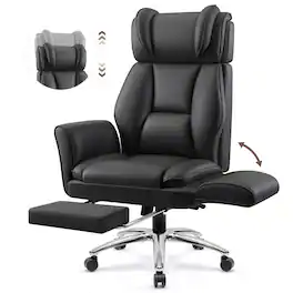 KERDOM - High Back Ergonomic Office Chair with Flatable Armrest Cross Legged, PU Leather Executive Chair with Footrest Wide Seat - Black