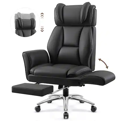 Front. KERDOM - High Back Ergonomic Office Chair with Flatable Armrest Cross Legged, PU Leather Executive Chair with Footrest Wide Seat - Black.