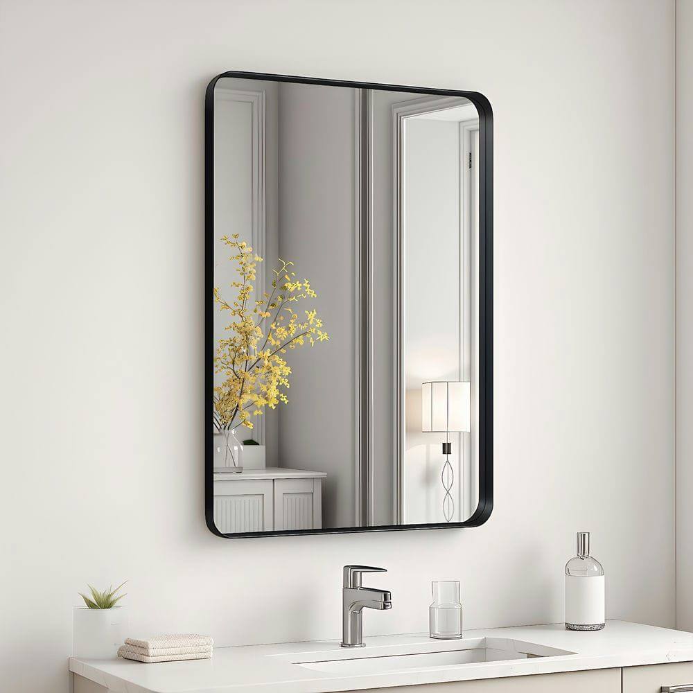 Alt View 10. Kadyn - 36x24 Inch Large Rectangle Wall Mirror with Rounded Corners and Black Frame - Black.