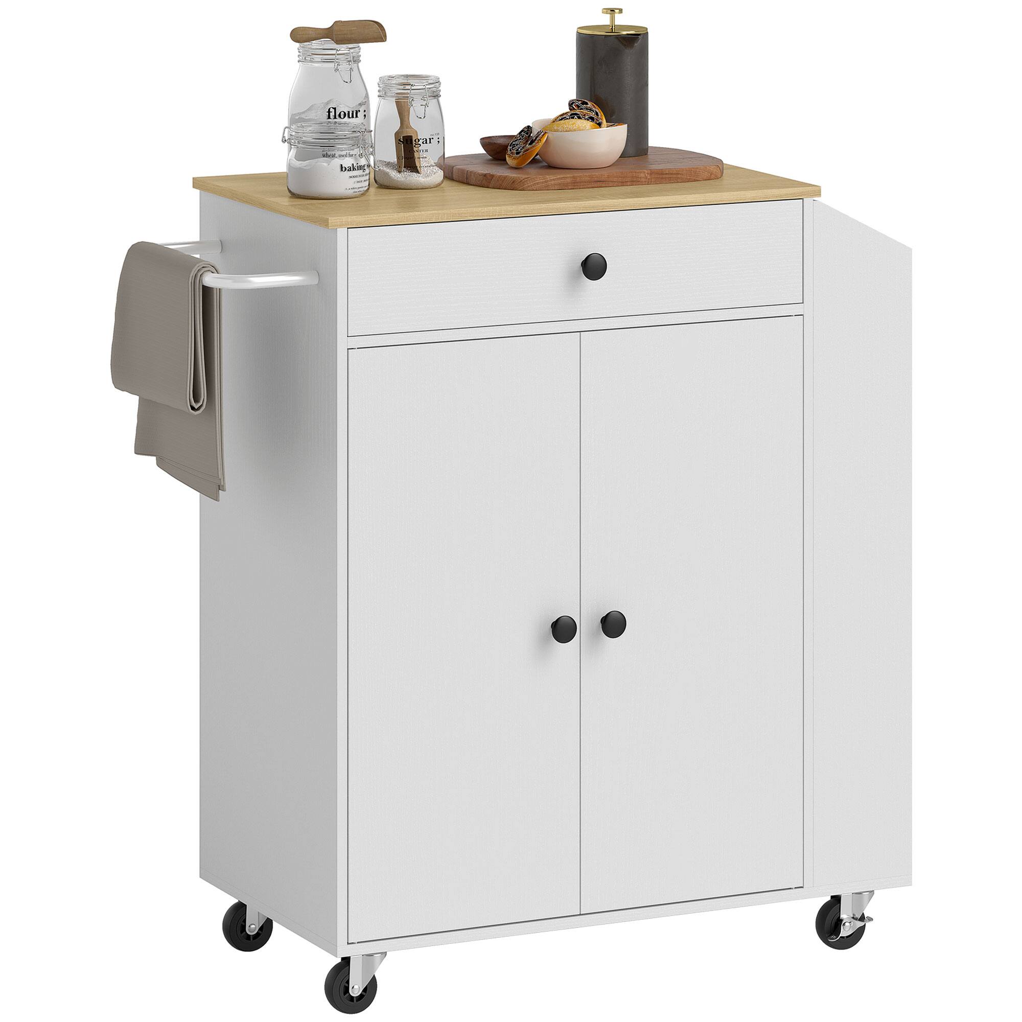 Homcom Kitchen Island with Tabletop, Kitchen Cart with Storage, Drawer ...