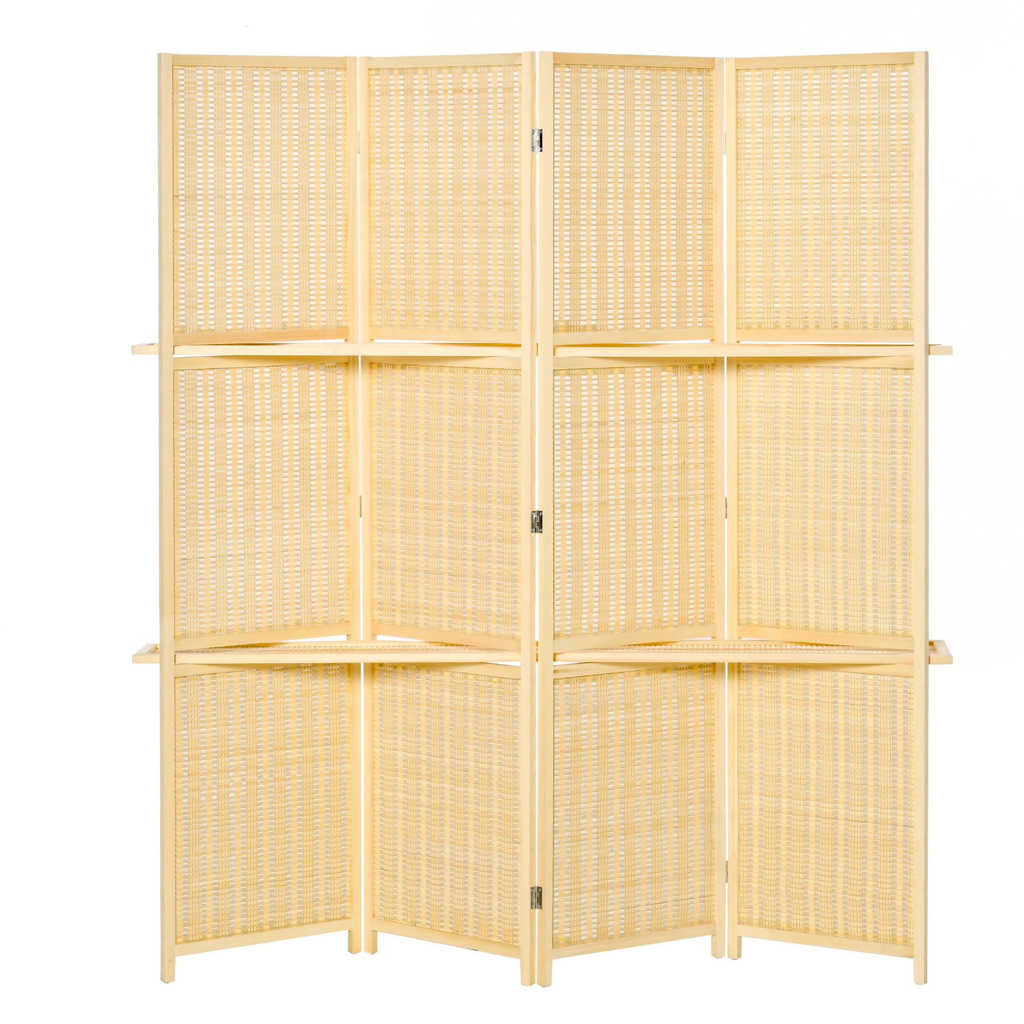 Alt View 2. MOOSOO - 4-Panel Folding Room Divider, 6 Ft Freestanding Bamboo Privacy Screen Panel with Storage Shelves for Bedroom or Office - Natural.