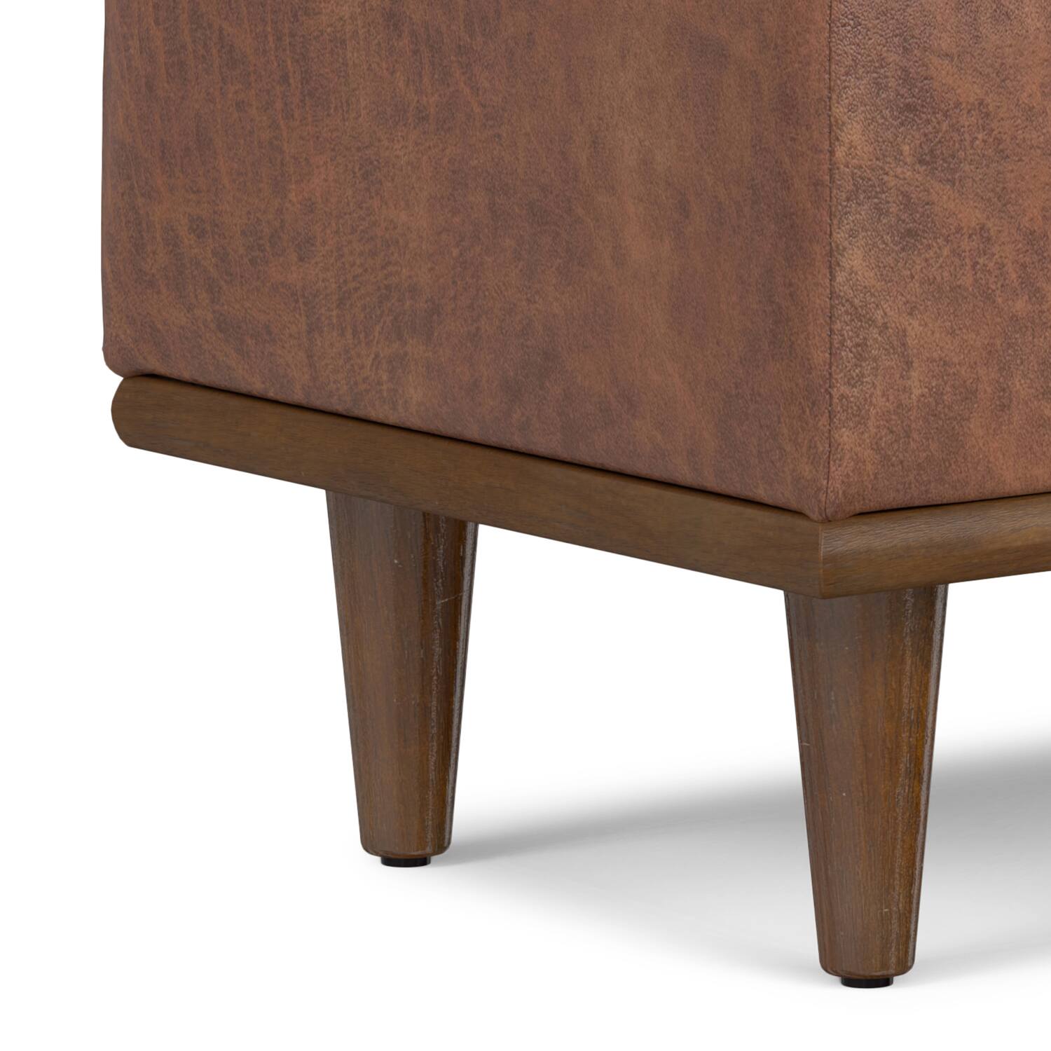 Alt View 8. Simpli Home - Shiloh 26 inch Transitional Contemporary Small Storage Ottoman in Distressed Saddle Brown Vegan Faux Leather, Assembled - Distressed Saddle Brown.