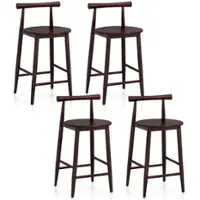 Costway Bar Chair Counter Height Stools Set of 4 with Acacia Wood Frame Supporting Legs - Brown - Front_Zoom