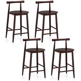 Costway - Bar Chair Counter Height Stools Set of 4 with Acacia Wood Frame Supporting Legs - Brown