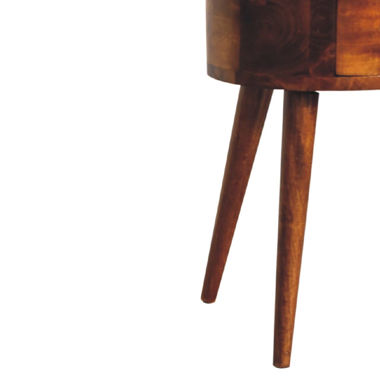 Alt View 4. Artisan Furniture - Artisan Furniture Solid Wood Mini Chestnut Rounded Nightstand Table, 2 Drawers, Nordic Legs, Dark Brown - Chestnut.