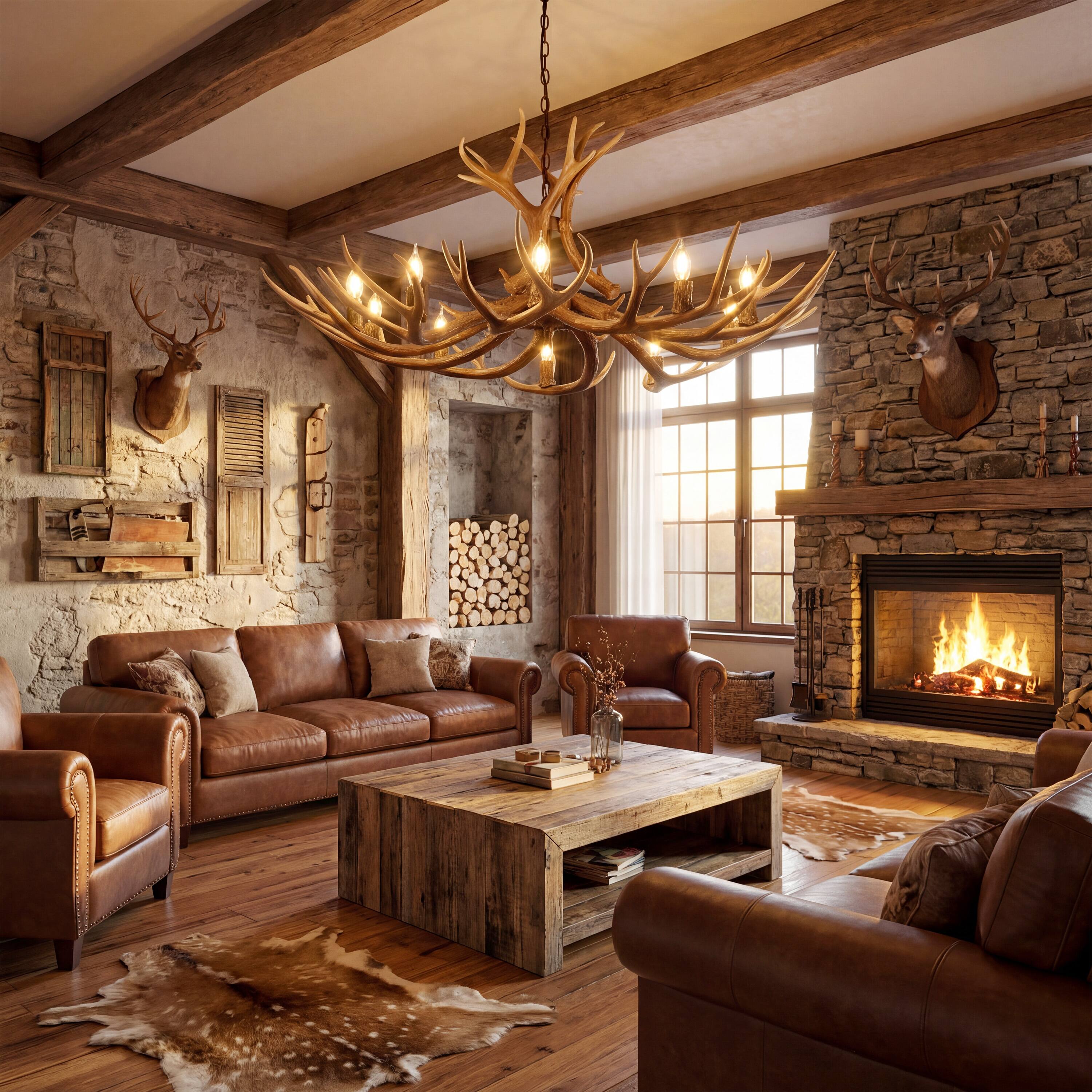 Alt View 9. Jonathan Y - Eldora 49" 10-Light Rustic Farmhouse Adjustable Resin Antler LED Chandelier, Brown - Brown.