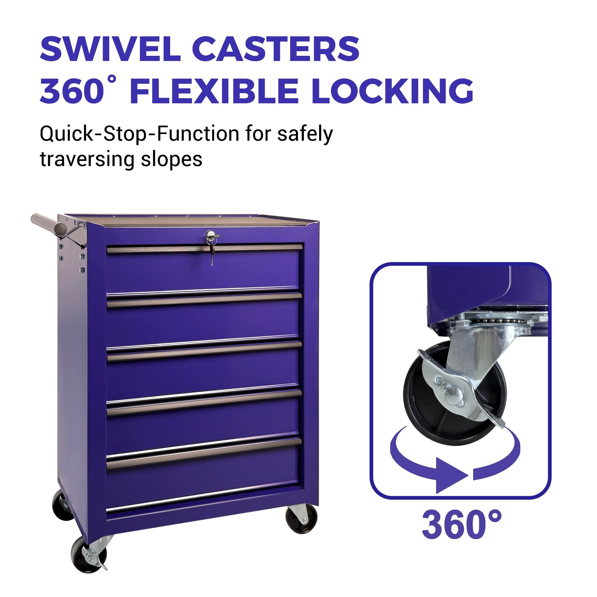 SWIVEL CASTERS 360° FLEXIBLE LOCKING  
Quick-Stop-Function for safely traversing slopes