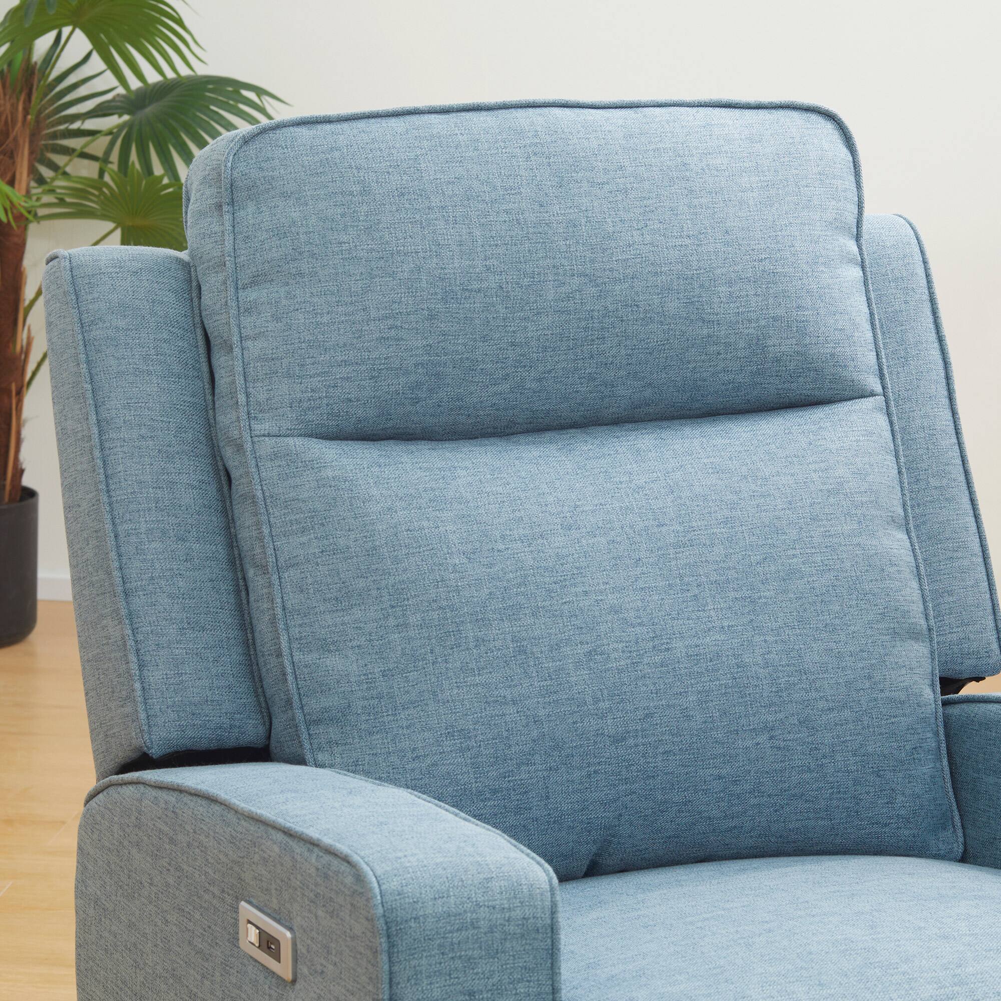 Alt View 5. Homcom - Electric Power Recliner, Wall Hugger Armchair with USB Charging Station, Sofa Recliner with Linen Upholstered Seat - Blue.