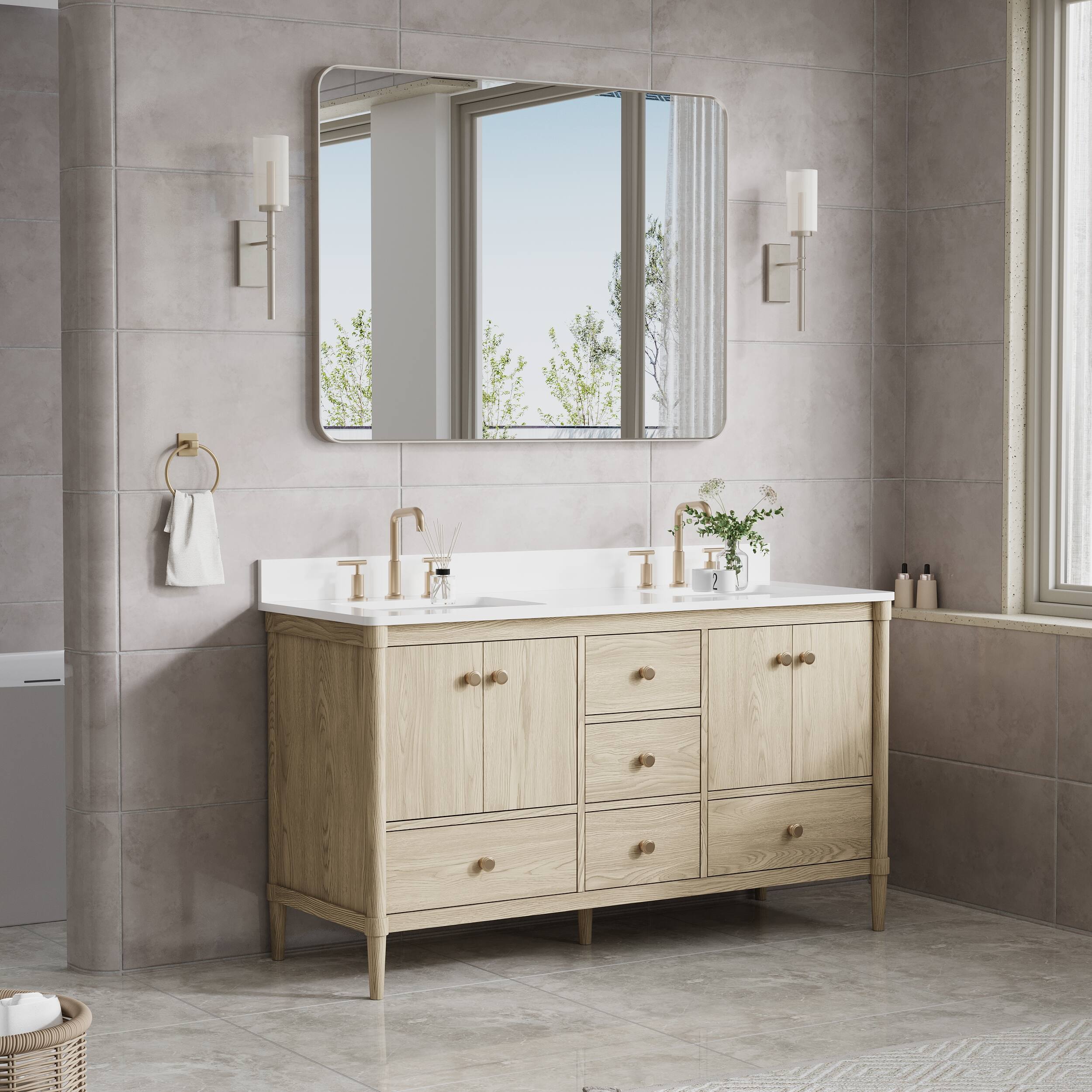 Alt View 1. WELLFOR - 48 in. W x 36 in. H Rectangular Aluminum Framed Wall Bathroom Vanity Mirror with Rounded Corners - Brushed Nickel.