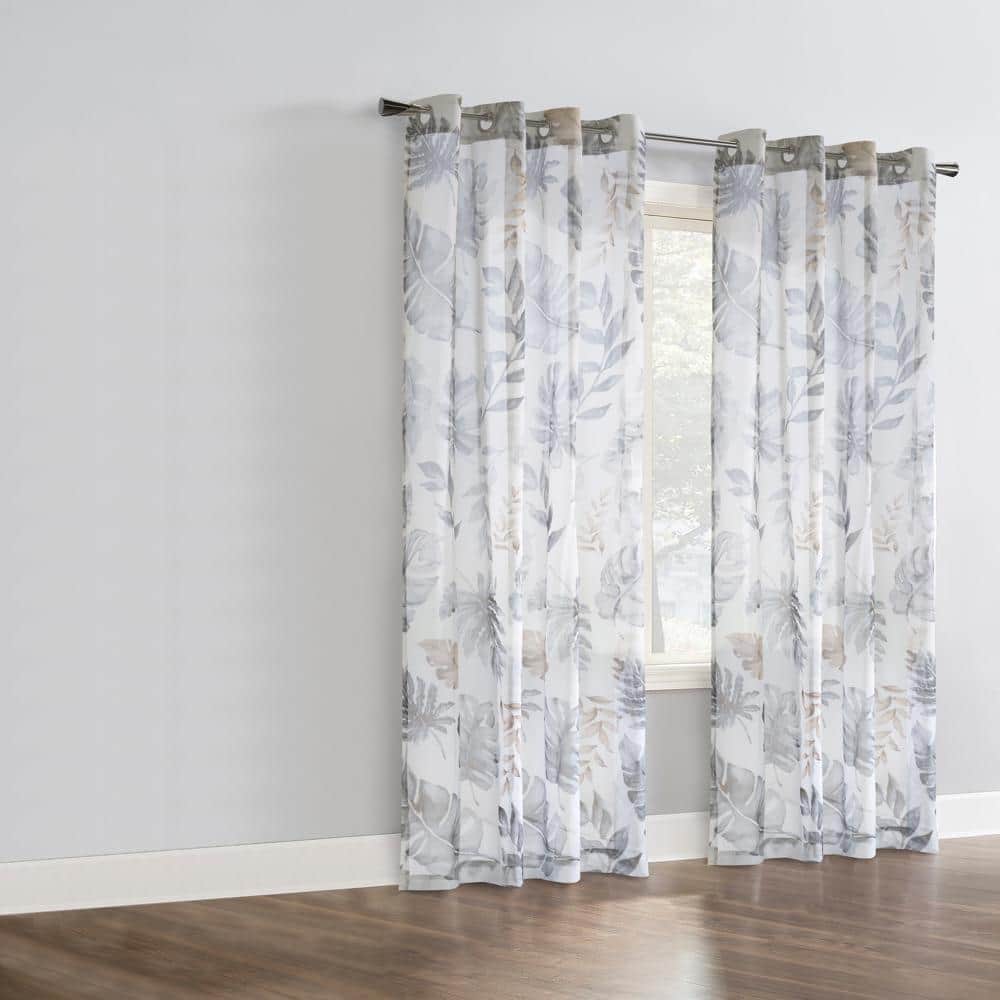 Commonwealth Home Fashions - Habitat Alba Sheer Botanical Leaf Design Touch of Nature to Your Home or Office Grommet Curtain Panel 52" x 84" - Taupe